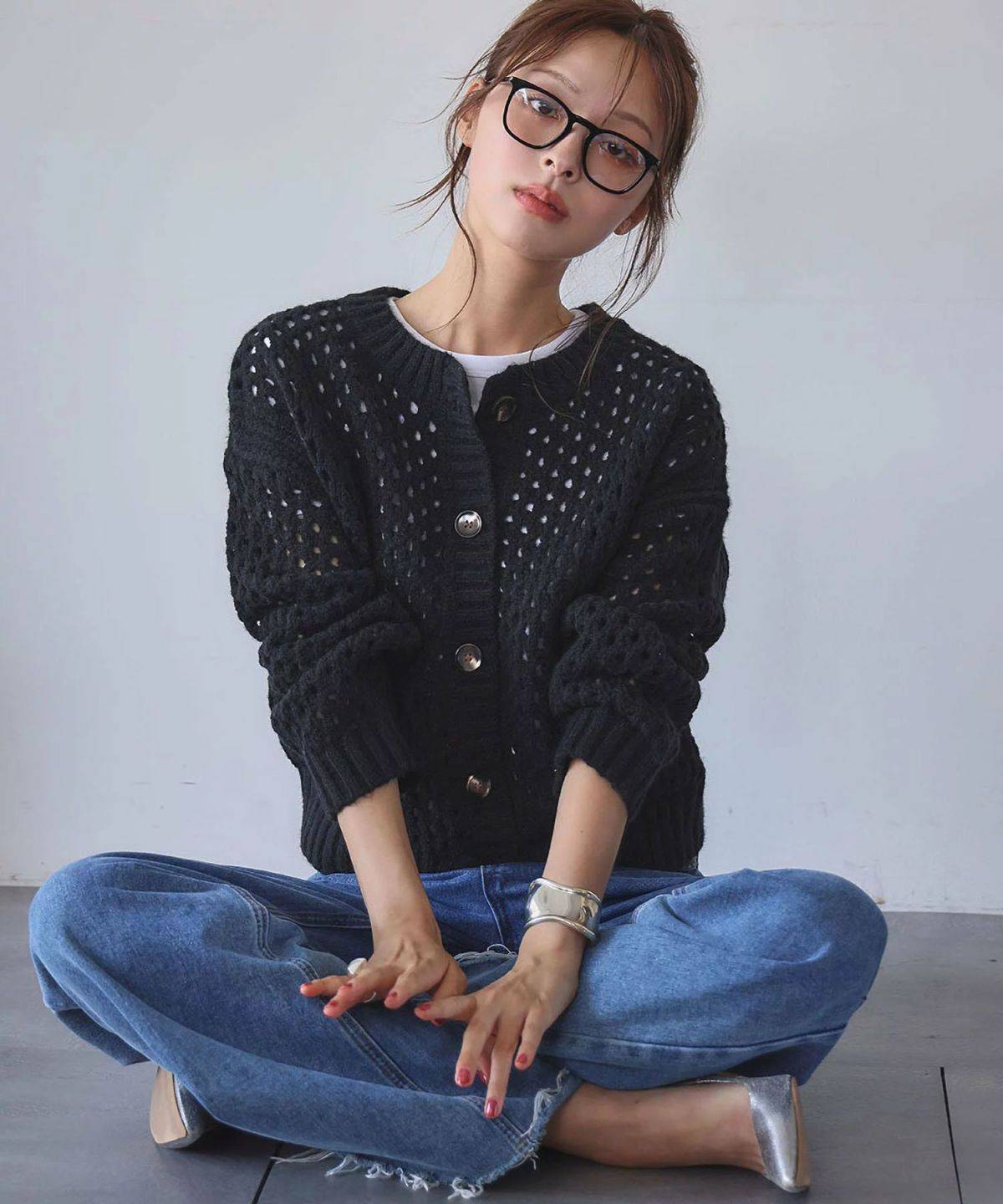 ELFRANK メッシュ ニット カーディガン