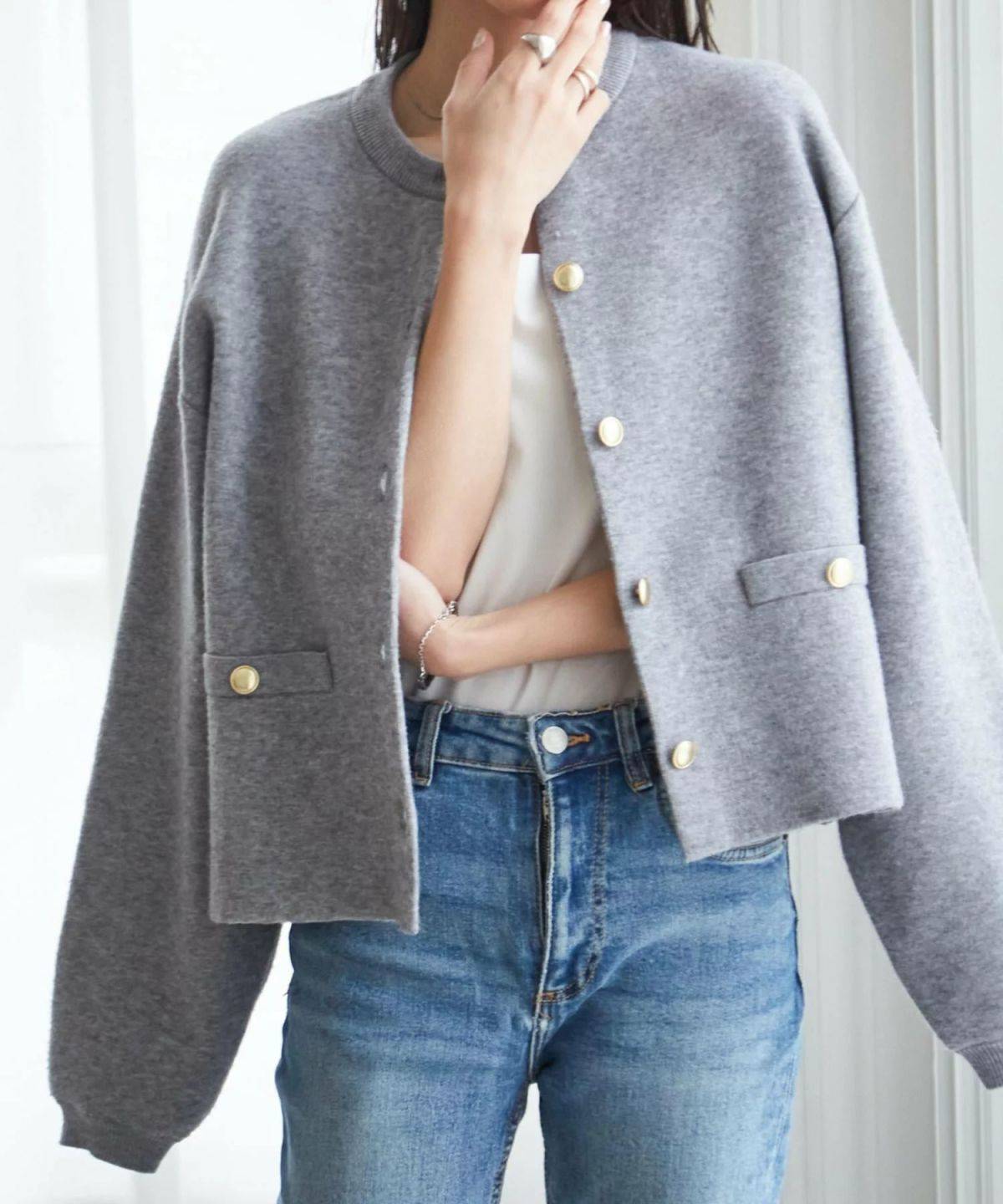 Ranan MTゴールド調ボタンニットカーデ