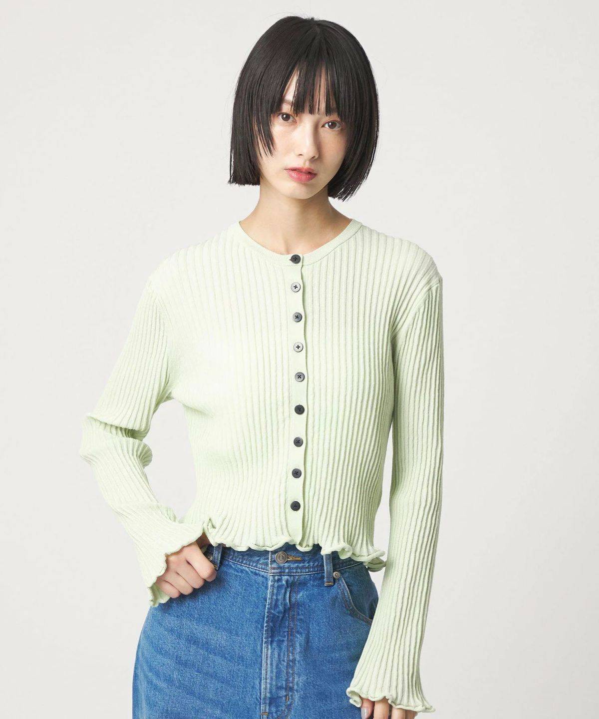 UNITED ARROWS green label relaxing <EMMEL REFINES>EM HW リブボタン ウェーブヘム カーディガン