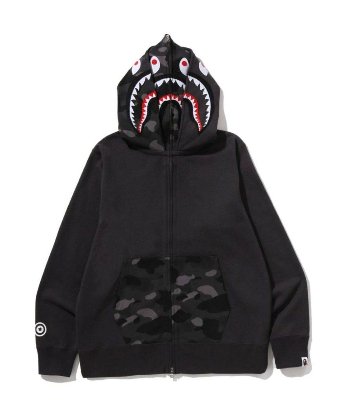 A BATHING APE COLOR CAMO SHARK FULL ZIP DOUBLE HOODIE