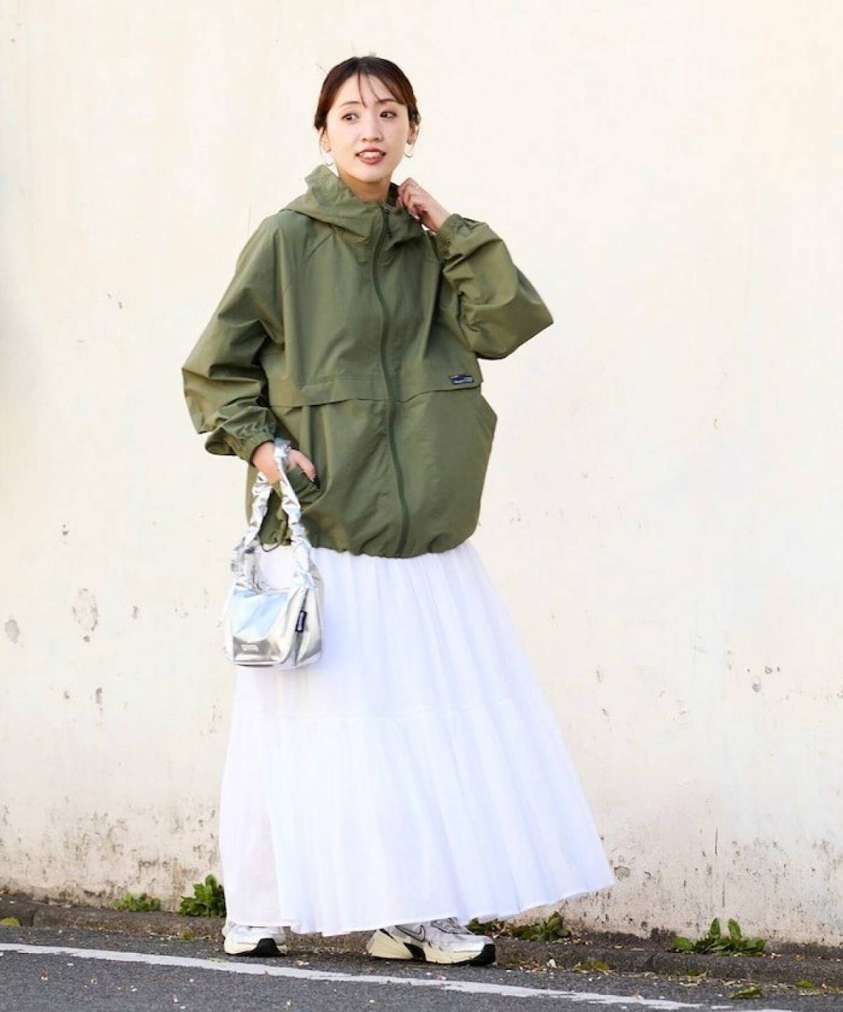 5月の京都コーデ マウンテンパーカー フレアスカート