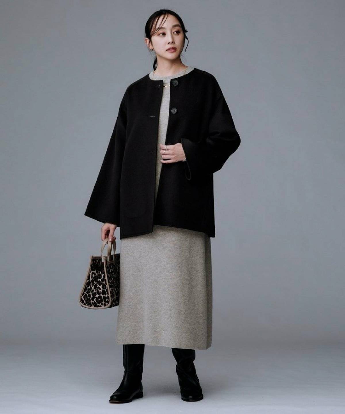 4月の北海道コーデ ニットワンピース ブーツ