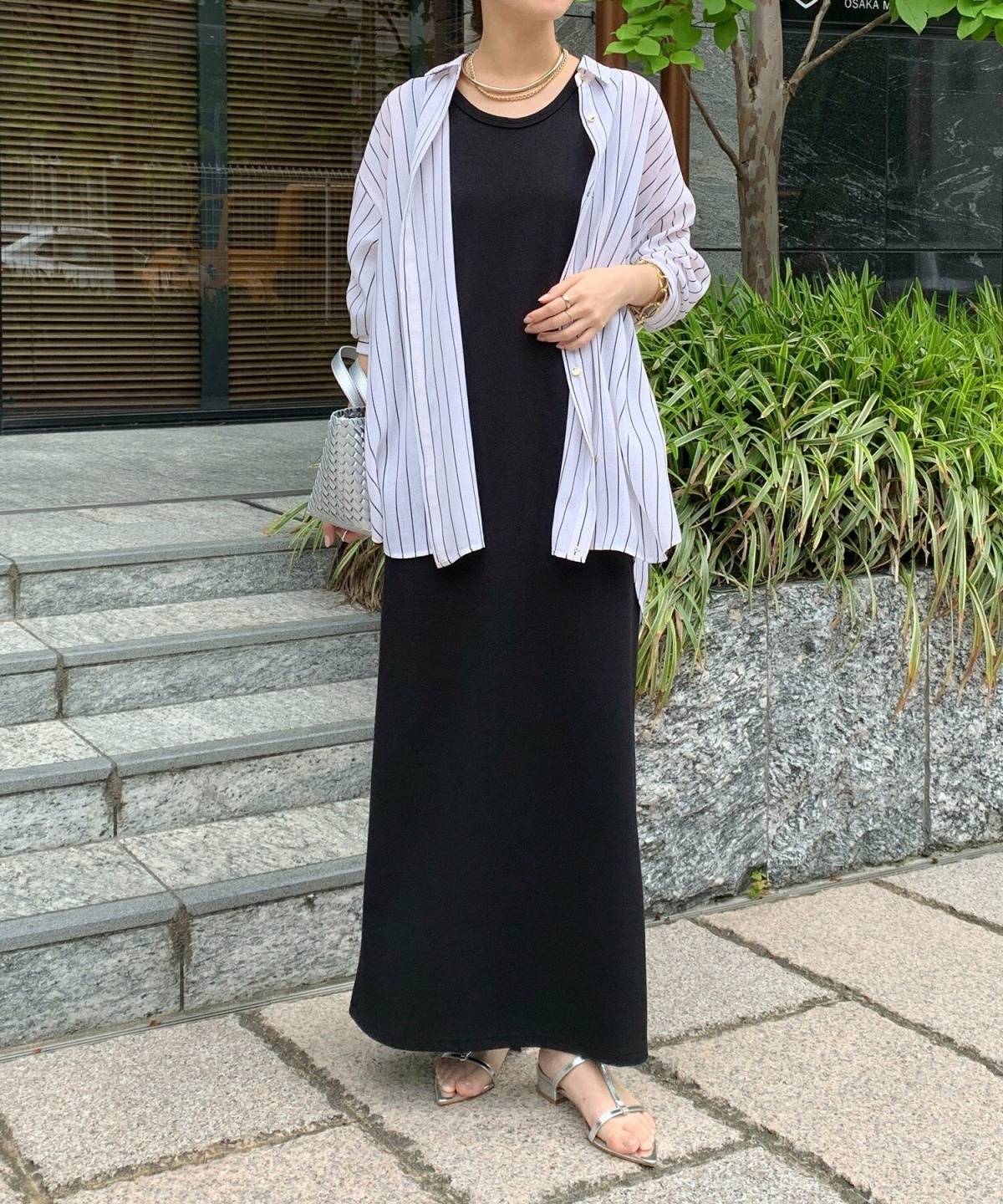 6月の京都コーデ シャツ ノースリーブワンピース