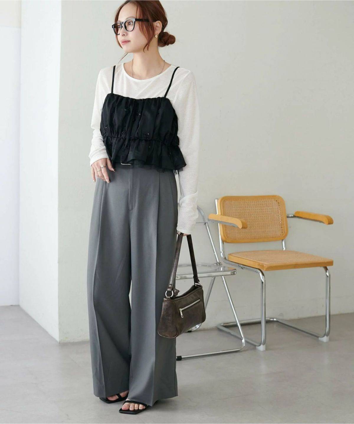 Discoat とろみ2タックワイドパンツ