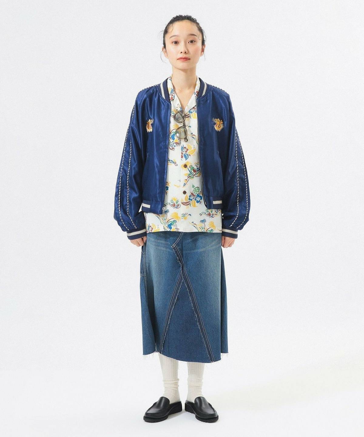 アロハシャツコーデ レディース デニムスカート