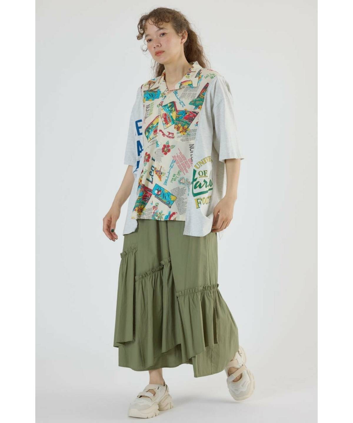 アロハシャツコーデ レディース フリルスカート