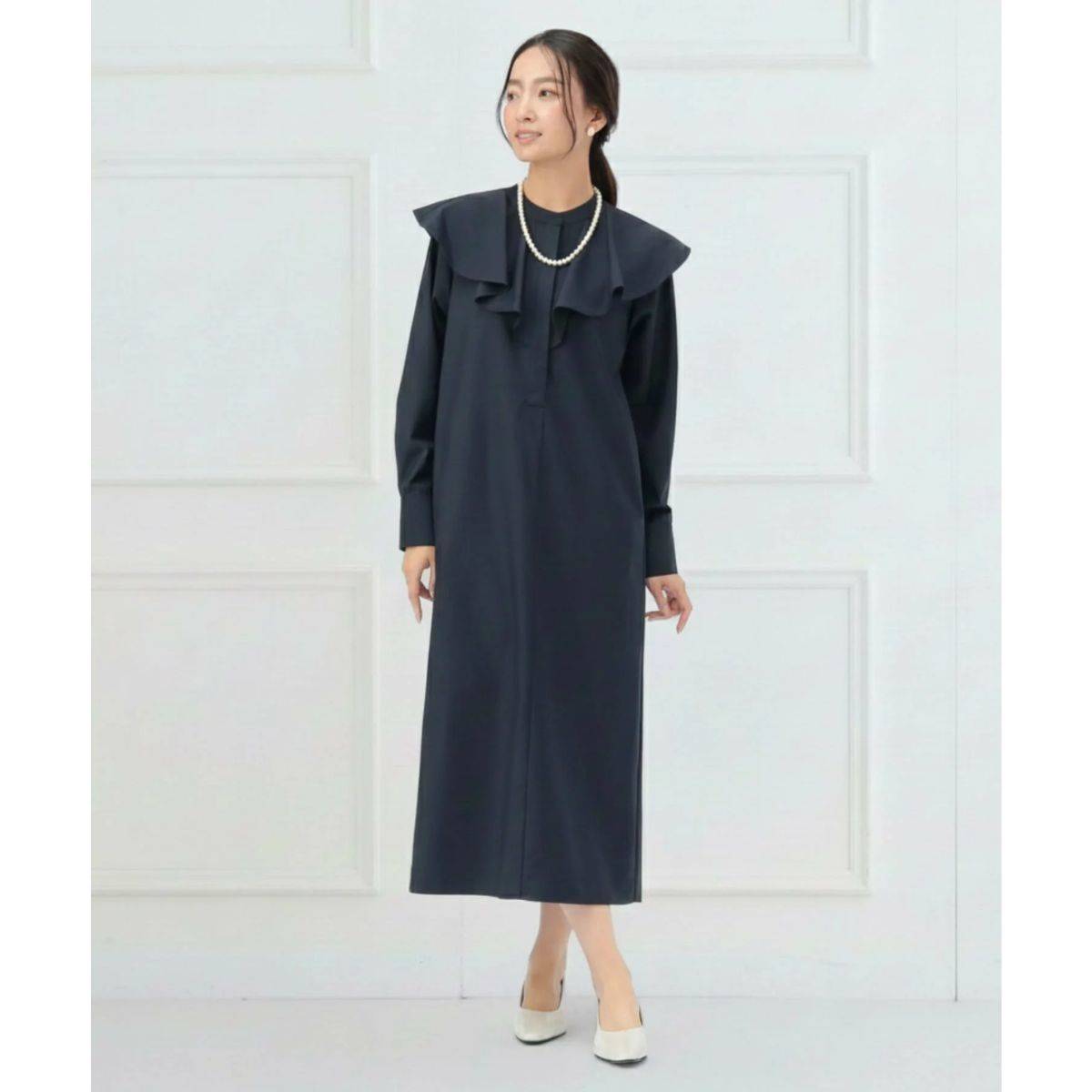 入園式・入学式のママの服装 BEAMS HEART フリルネック シャツ ワンピース