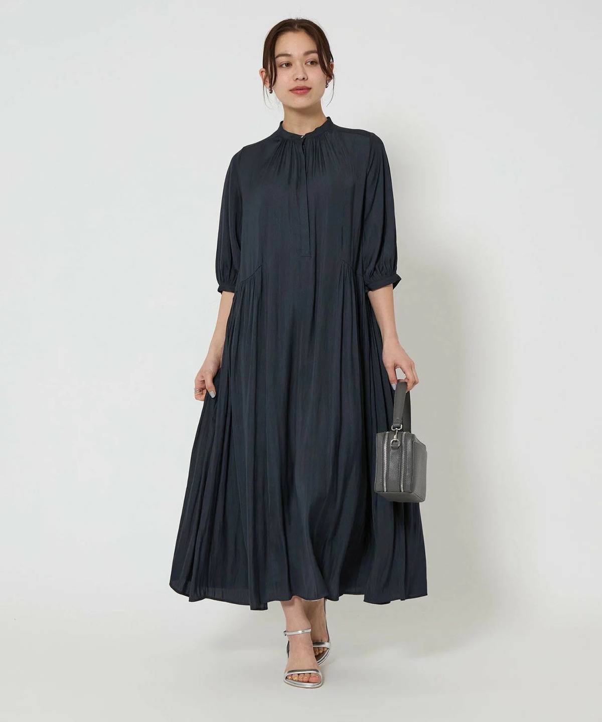 UNITED ARROWS green label relaxing  サテン ギャザー ショートスリーブ ワンピース