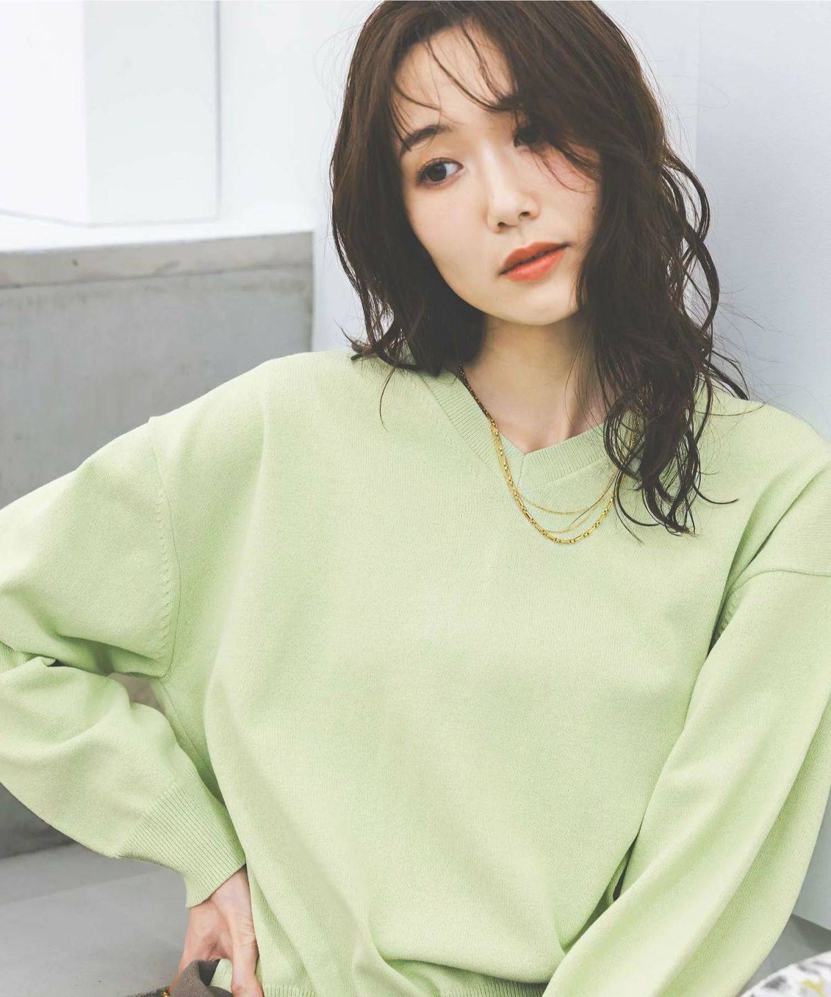 GLOBAL WORK ドライタッチVネックプルオーバー長袖