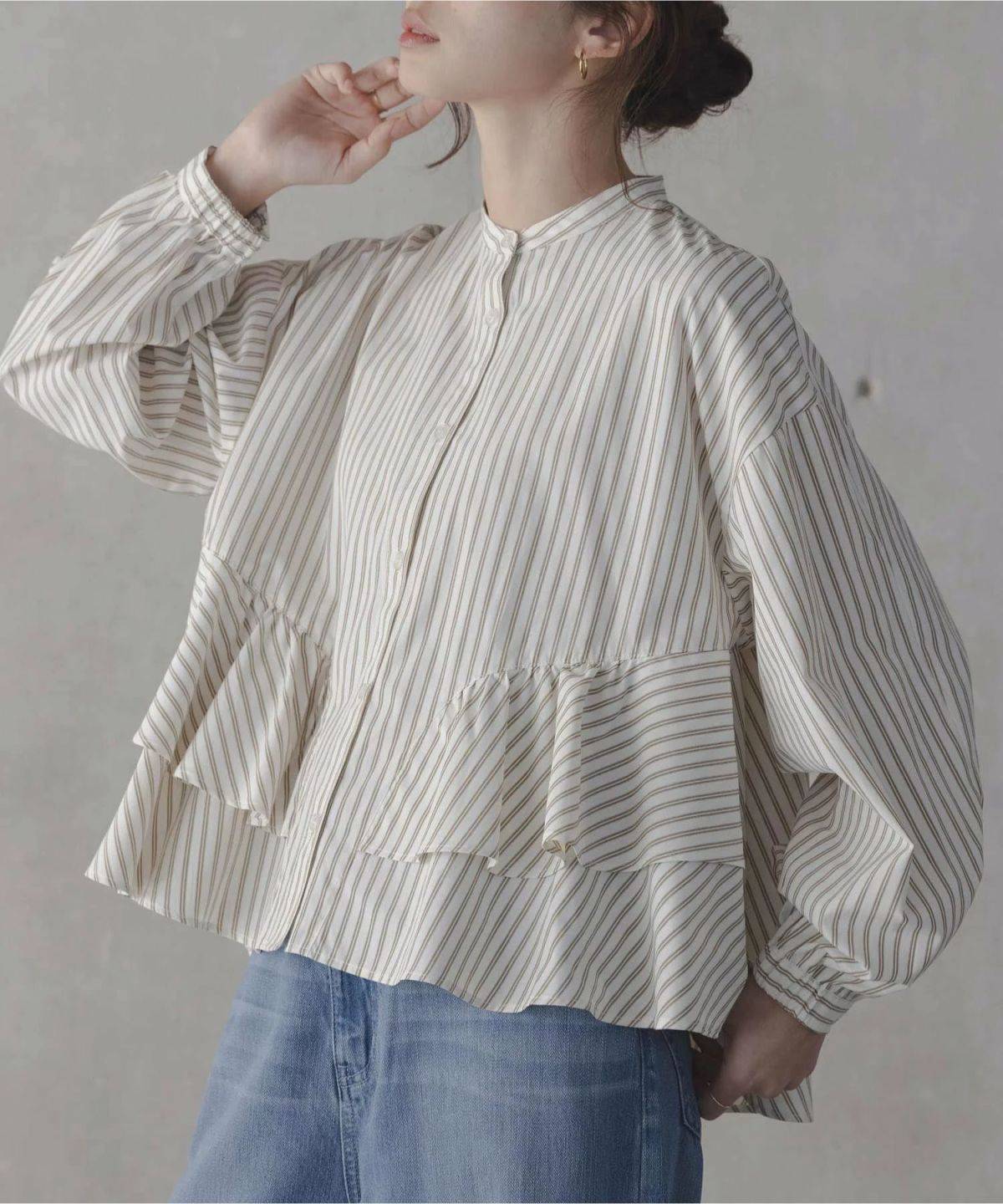 Sonny Label 『WEB限定』バンドカラーフリルストライプシャツ