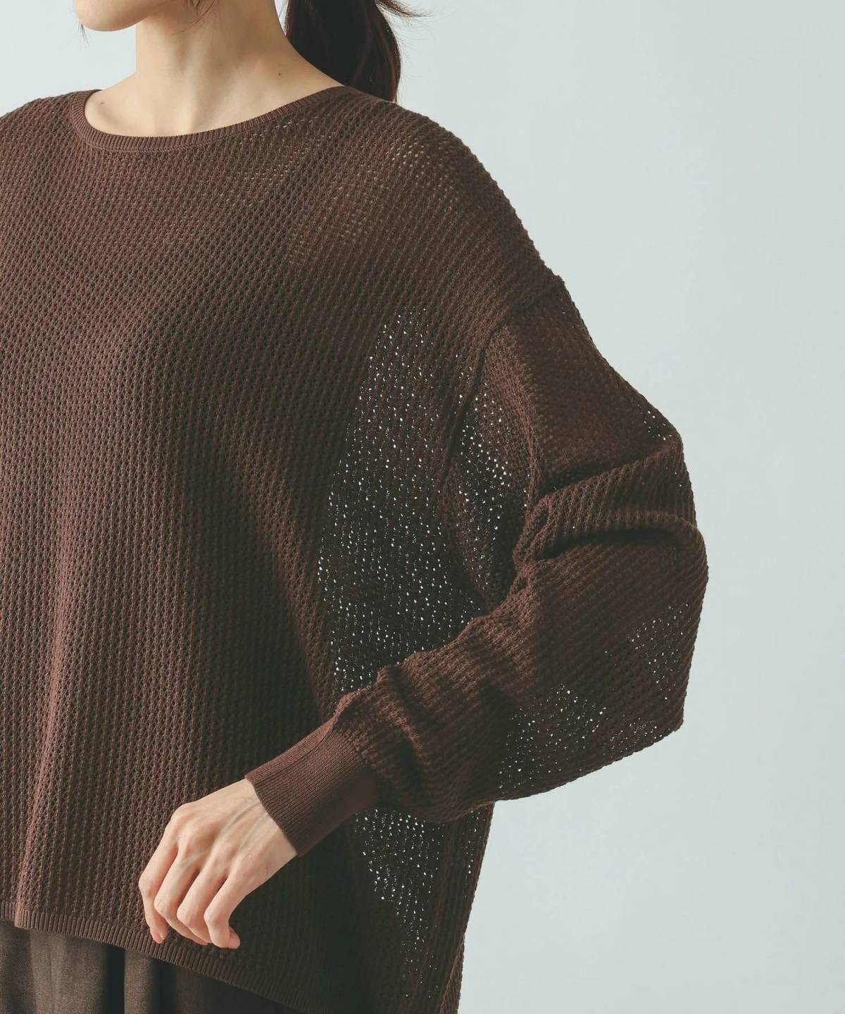 GLOBAL WORK 透けにくいメッシュニットプルオーバー