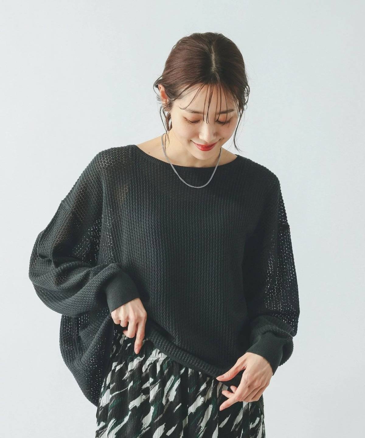 GLOBAL WORK 透けにくいメッシュニットプルオーバー