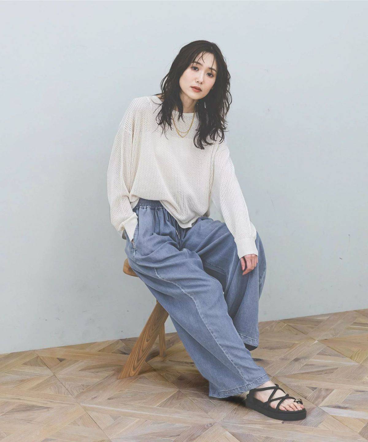 GLOBAL WORK 透けにくいメッシュニットプルオーバー