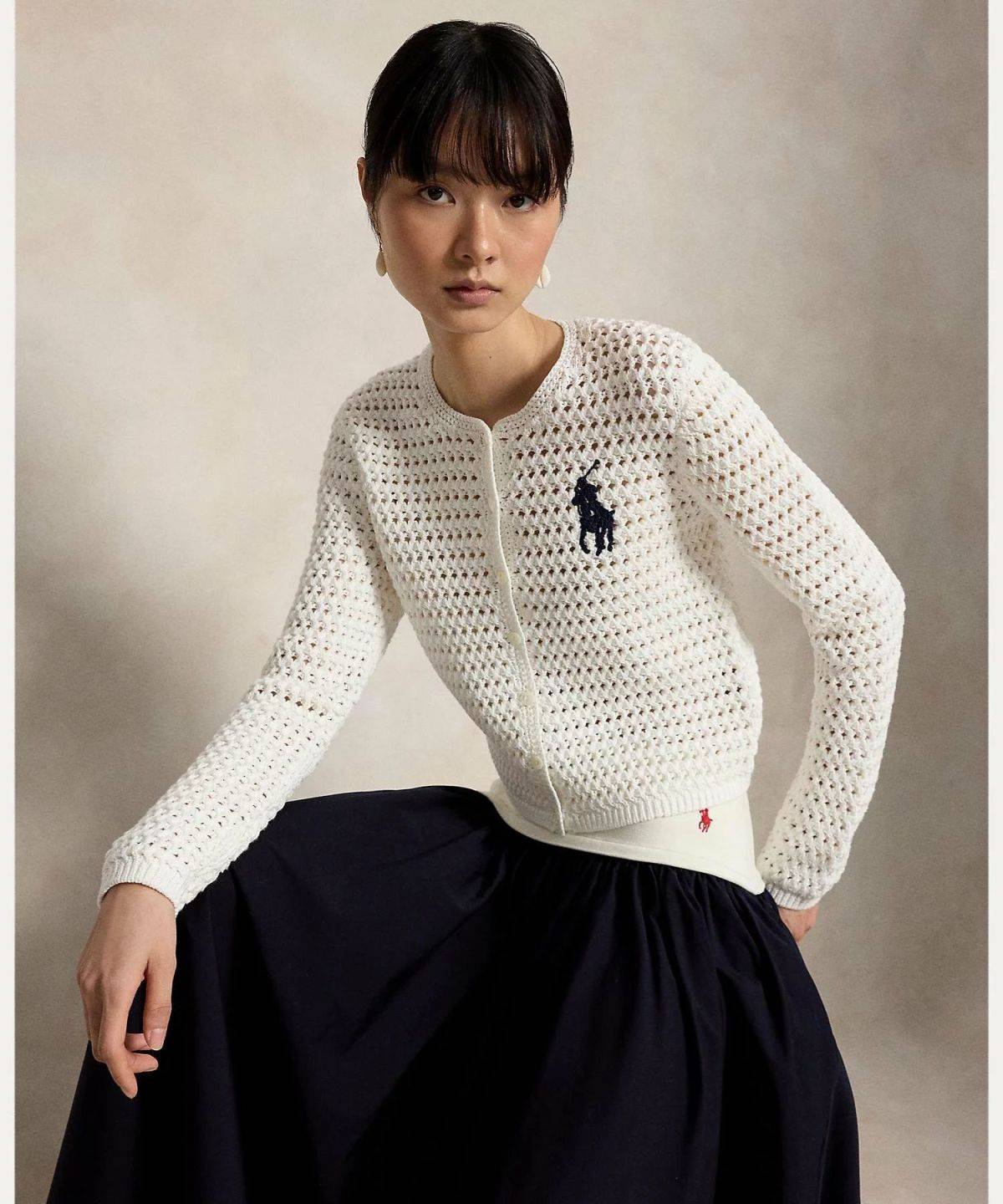 POLO RALPH LAUREN Big Pony クロシェイド コットン カーディガン