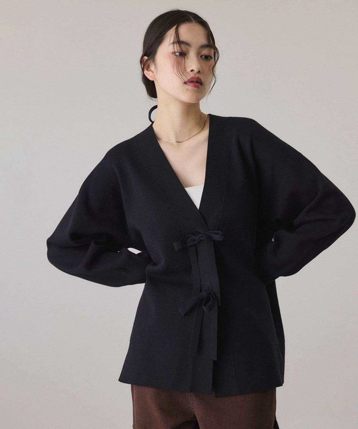 ADAM ET ROPE' FEMME 【サステナブル】マルチwayリボンミドルカーディガン