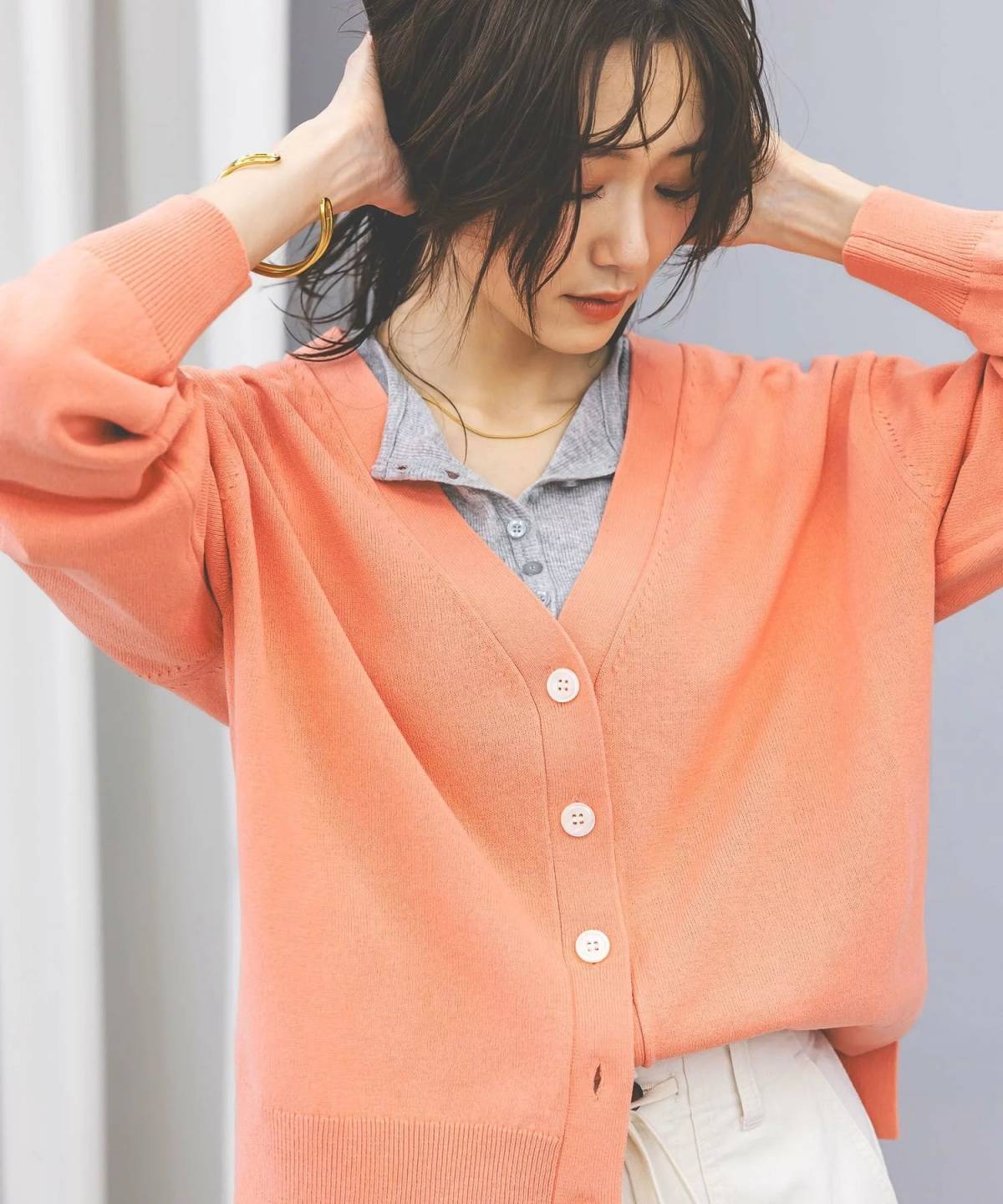 GLOBAL WORK ドライタッチVネックカーディガン長袖