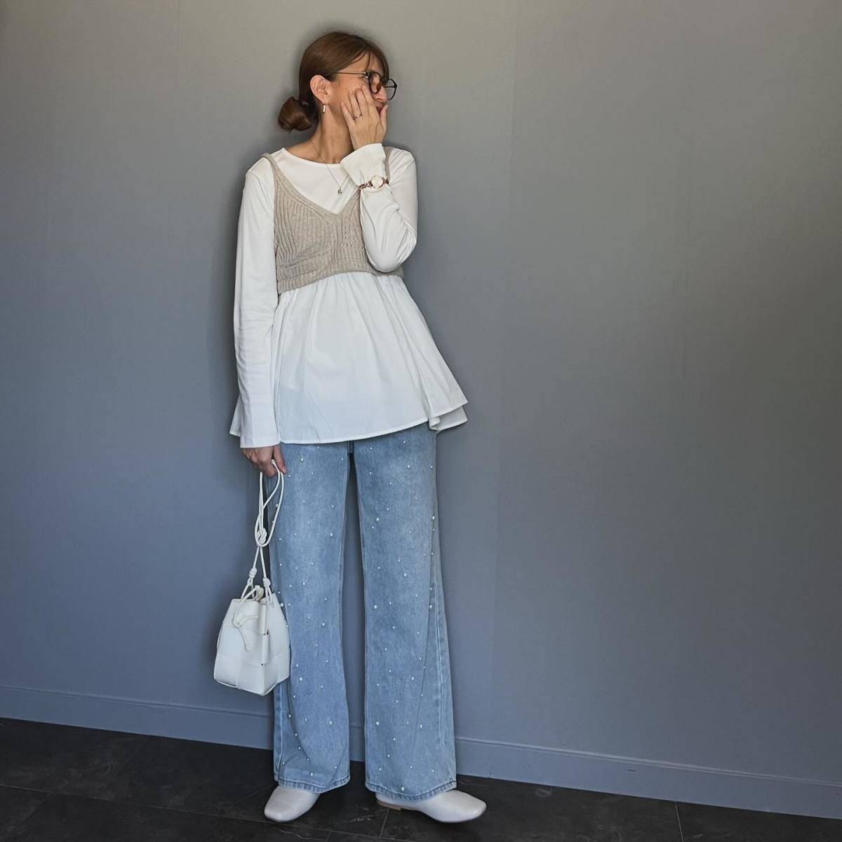 フレアトップス×ショート丈ビスチェ