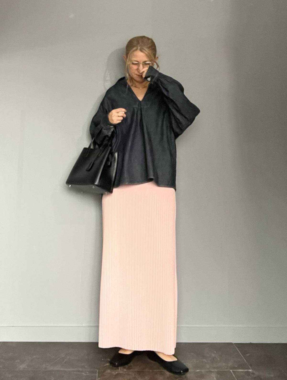 スキッパーシャツ×ロングスカート