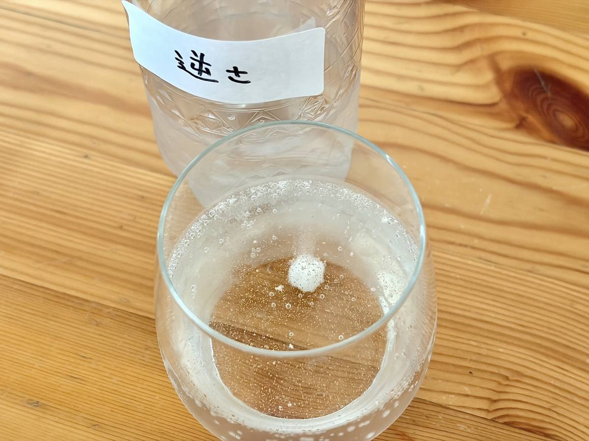 逆さまに保管したペットボトルのジュースにラムネを入れたときの泡立ち