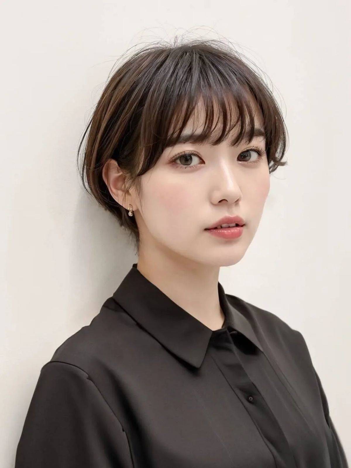 丸みを出した耳掛けショート