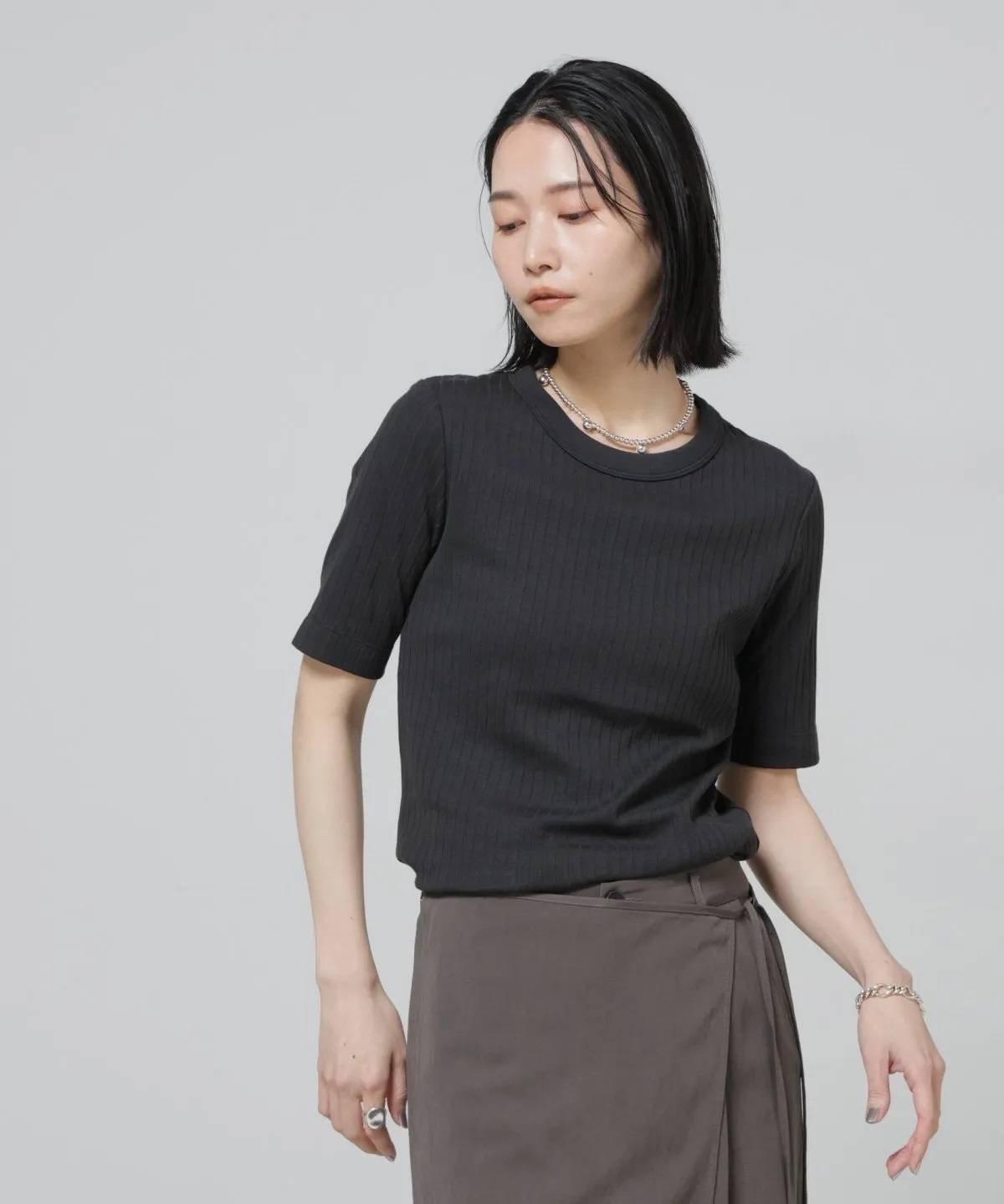 NANO universe 汗染み防止クルーネックリブTシャツ