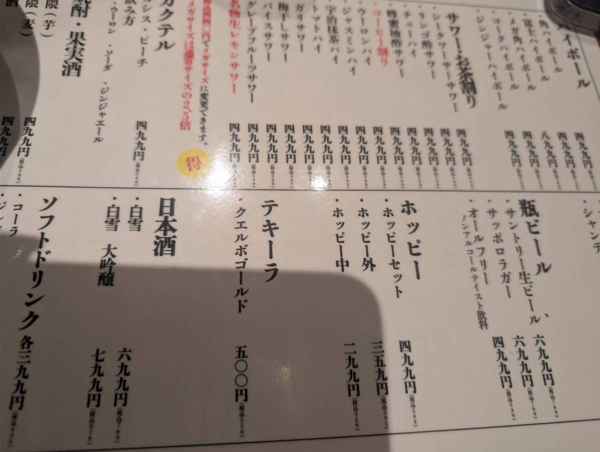 もつ焼き 新宿ふじ屋のメニュー
