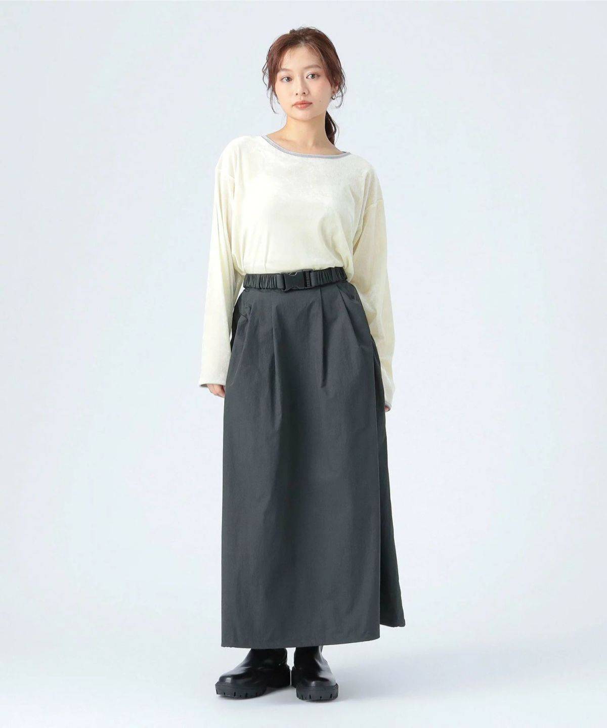 BEAMS HEART WOMEN 撥水 ナイロン ガチャベルト スカート