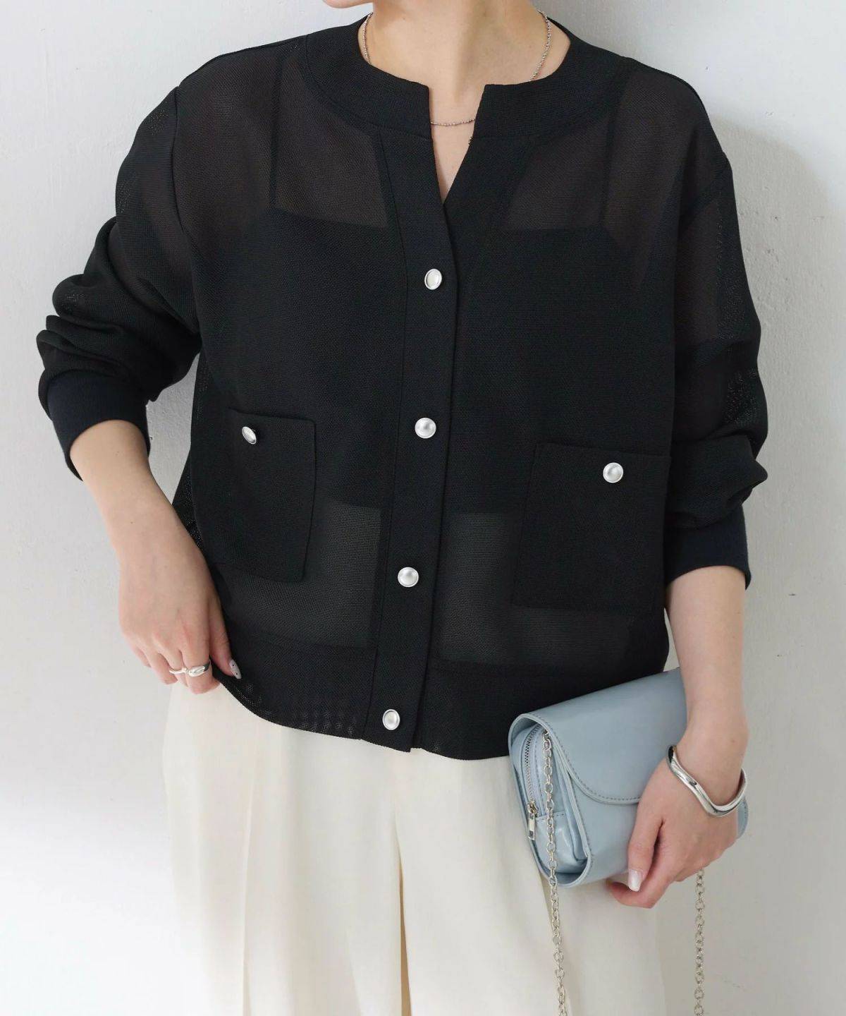 COLLAGE GALLARDAGALANTE スキッパーメッシュメタルボタンカーディガン