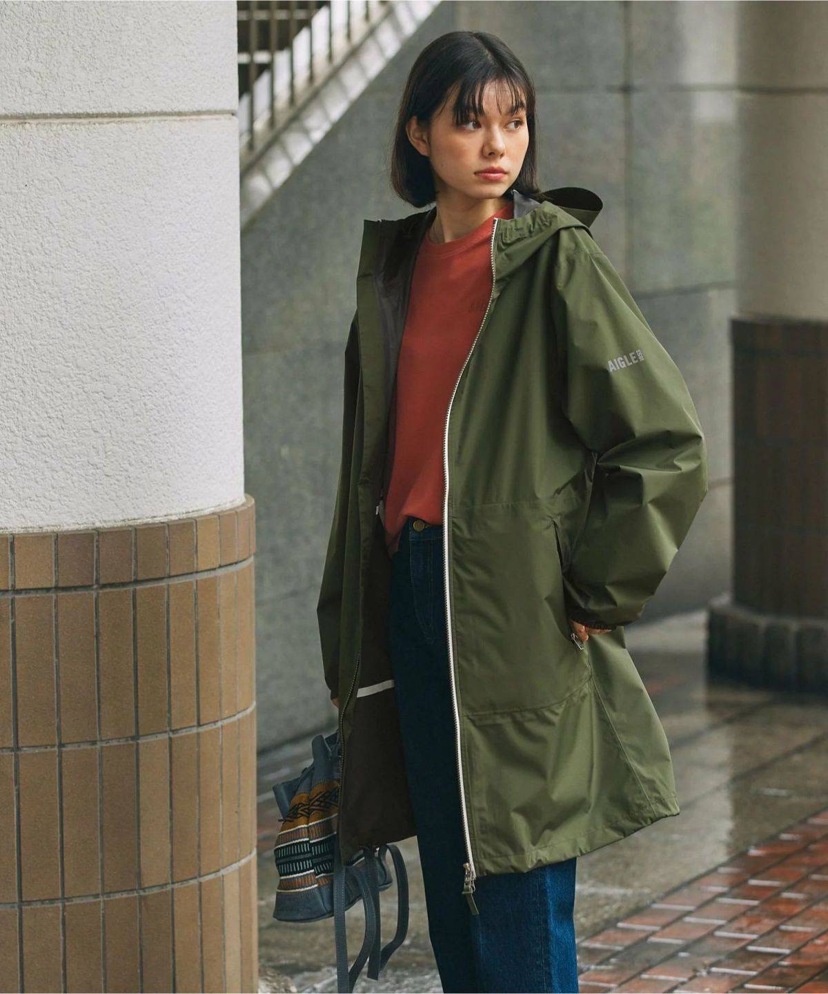 AIGLE MTD 防水 透湿 撥水ジップ ポケッタブル ロングフーデッドコート
