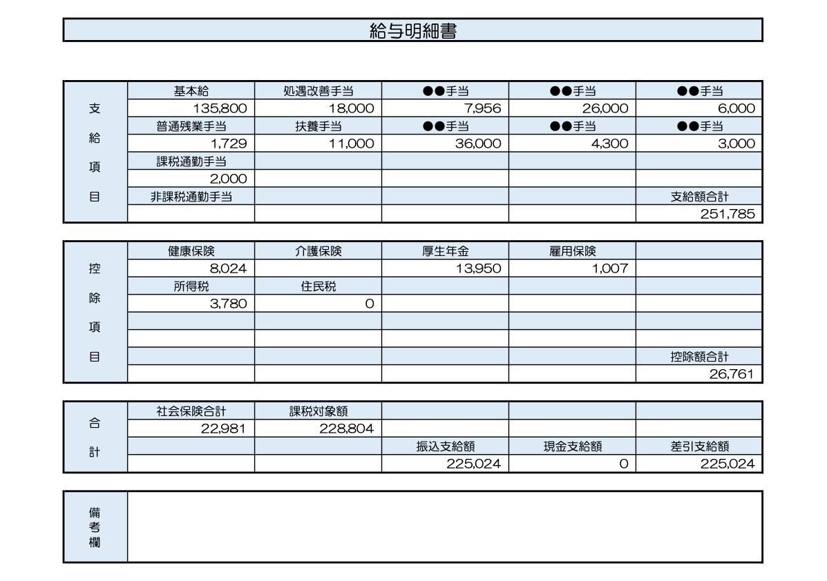 介護職の給与明細