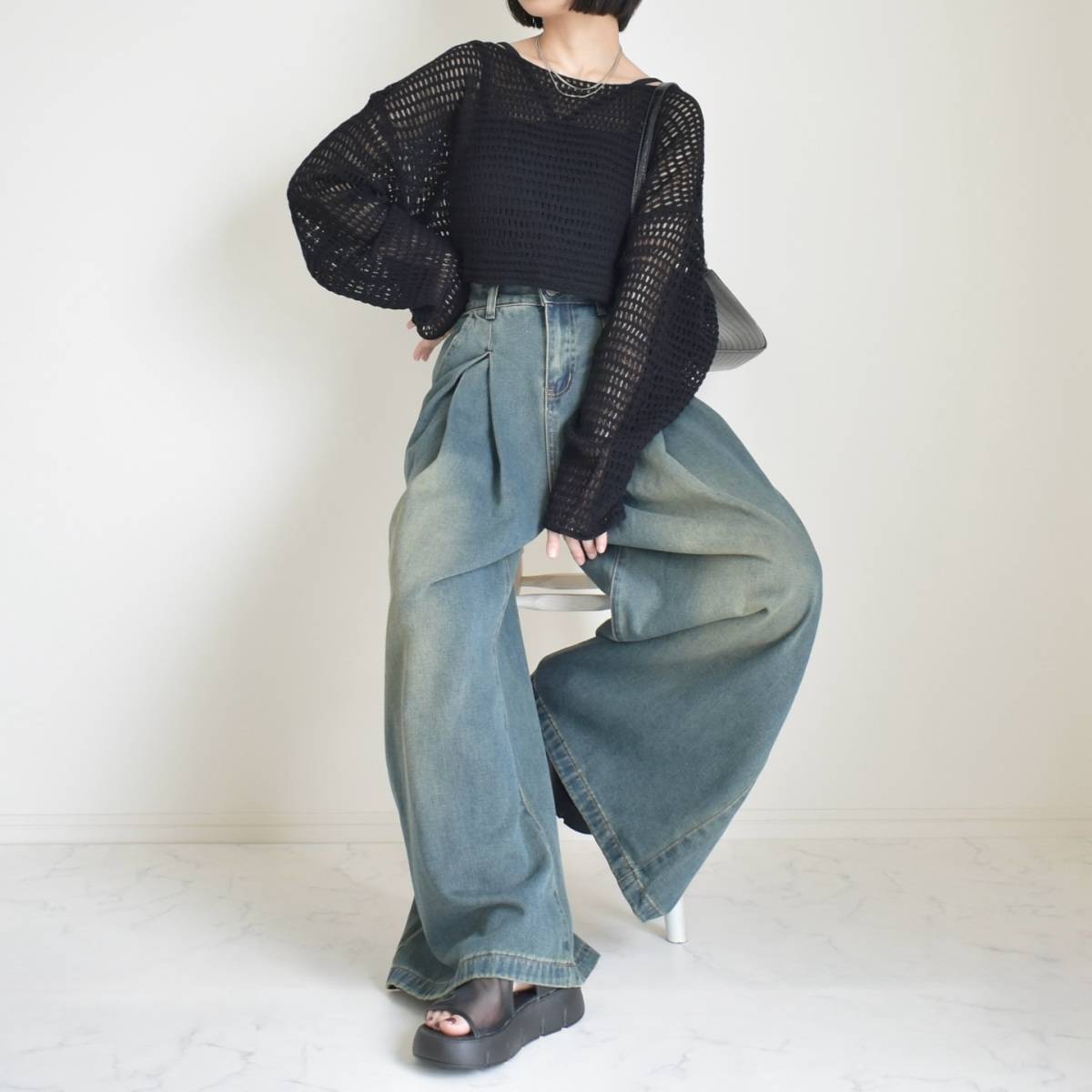 メッシュ編みニットを合わせる！