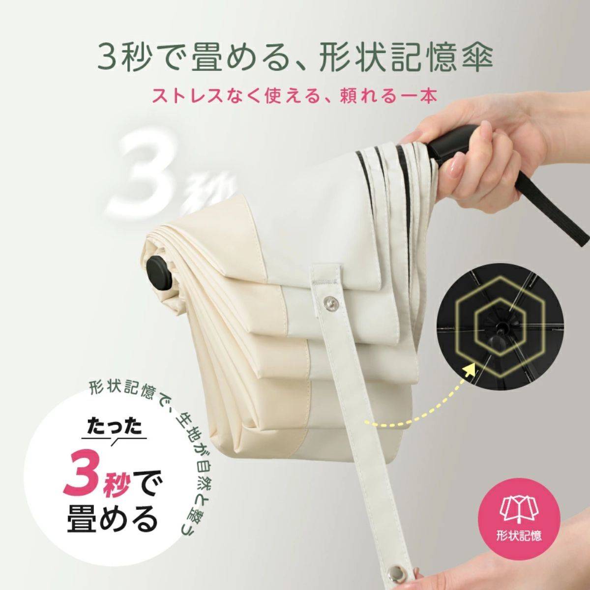 京童工房 晴雨兼用 UVカット形状記憶折りたたみ傘