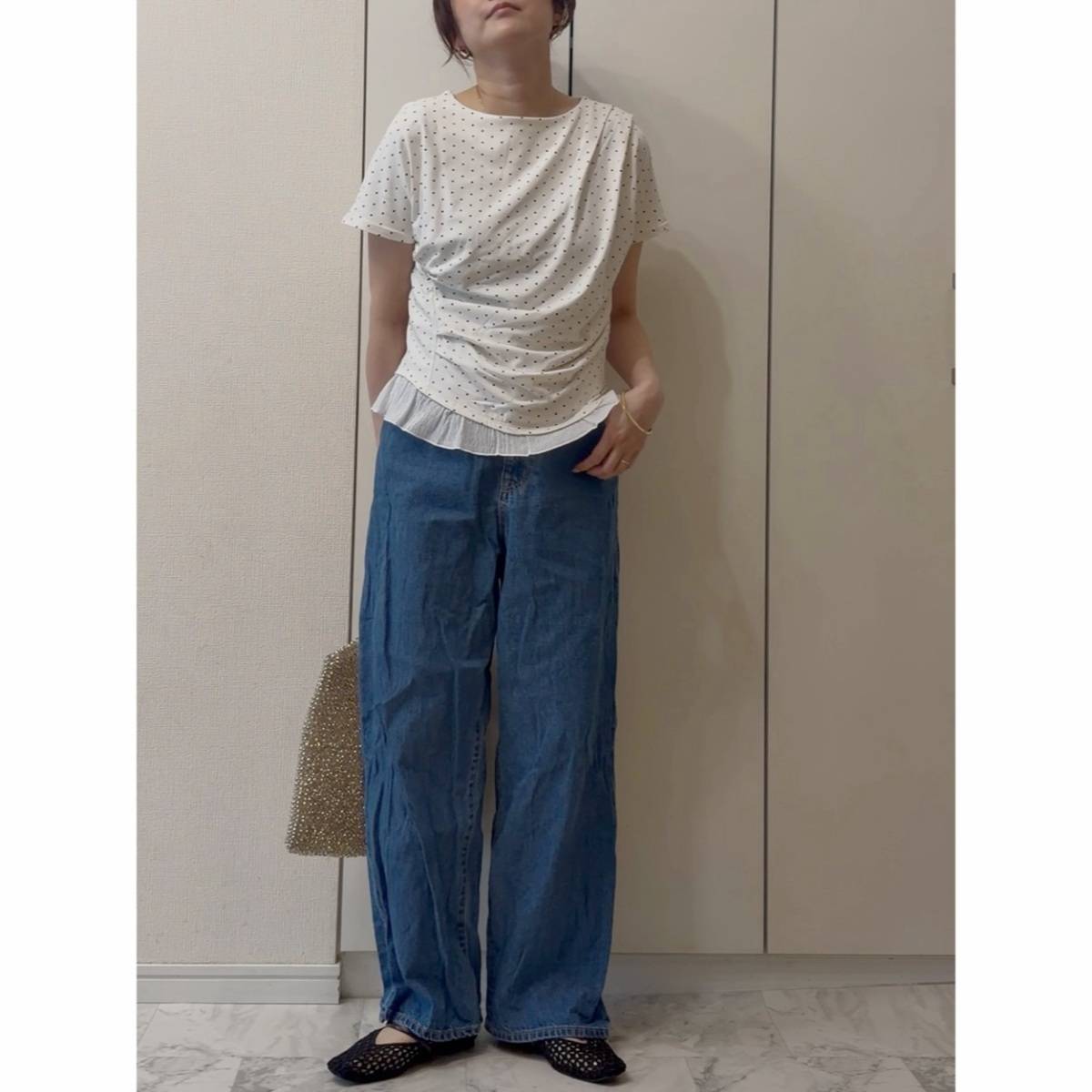 ドット柄トップスを合わせる♪
