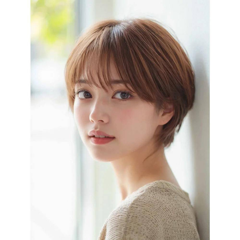 明るめベージュの小顔ショート