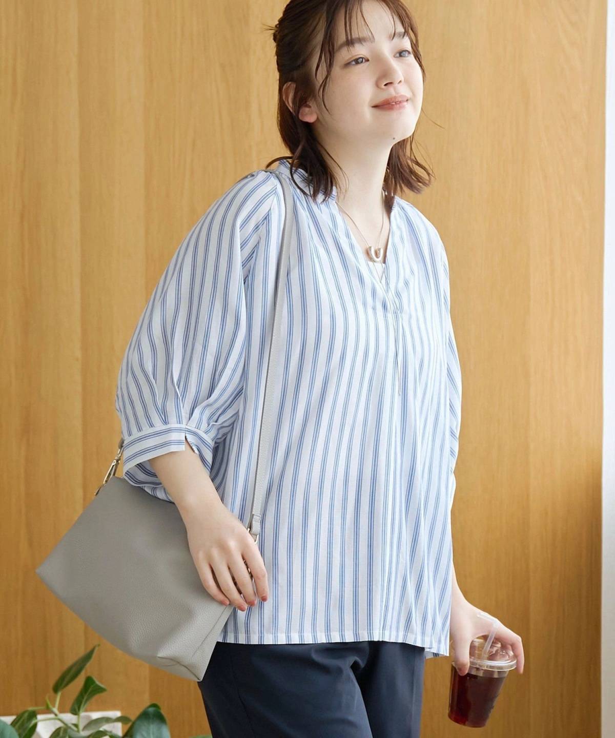 coen 【接触冷感】リラクシースキッパー五分袖ブラウス