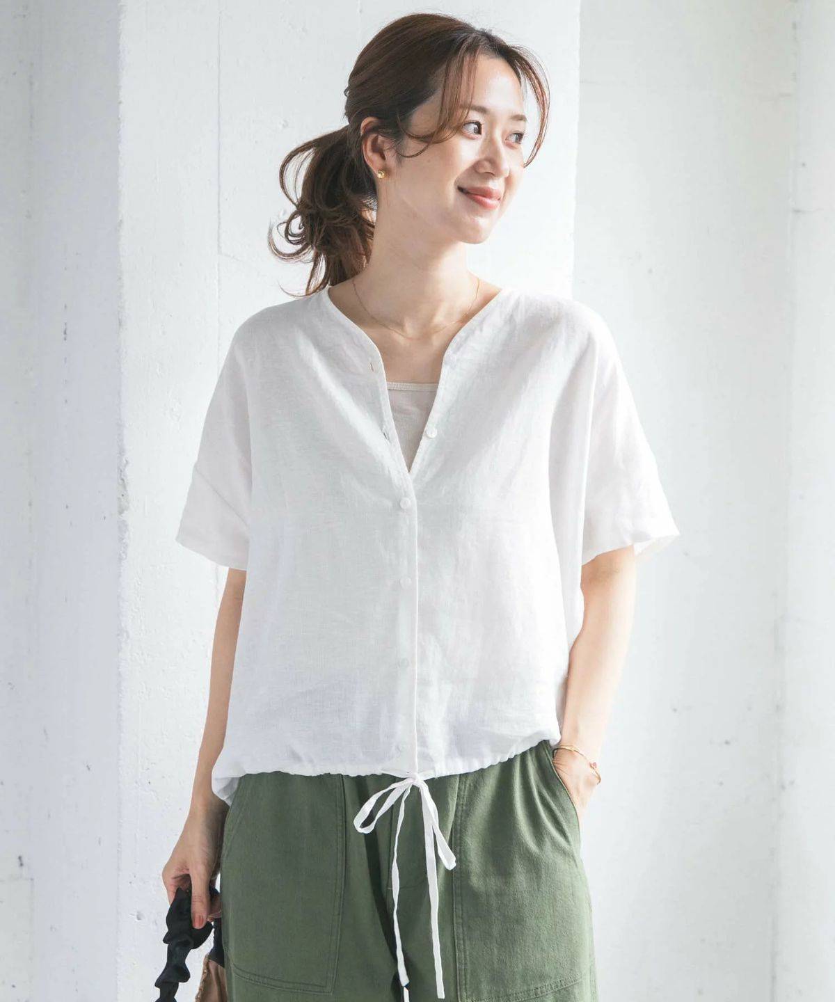 URBAN RESEARCH DOORS リネンフレンチスリーブドロストブラウス