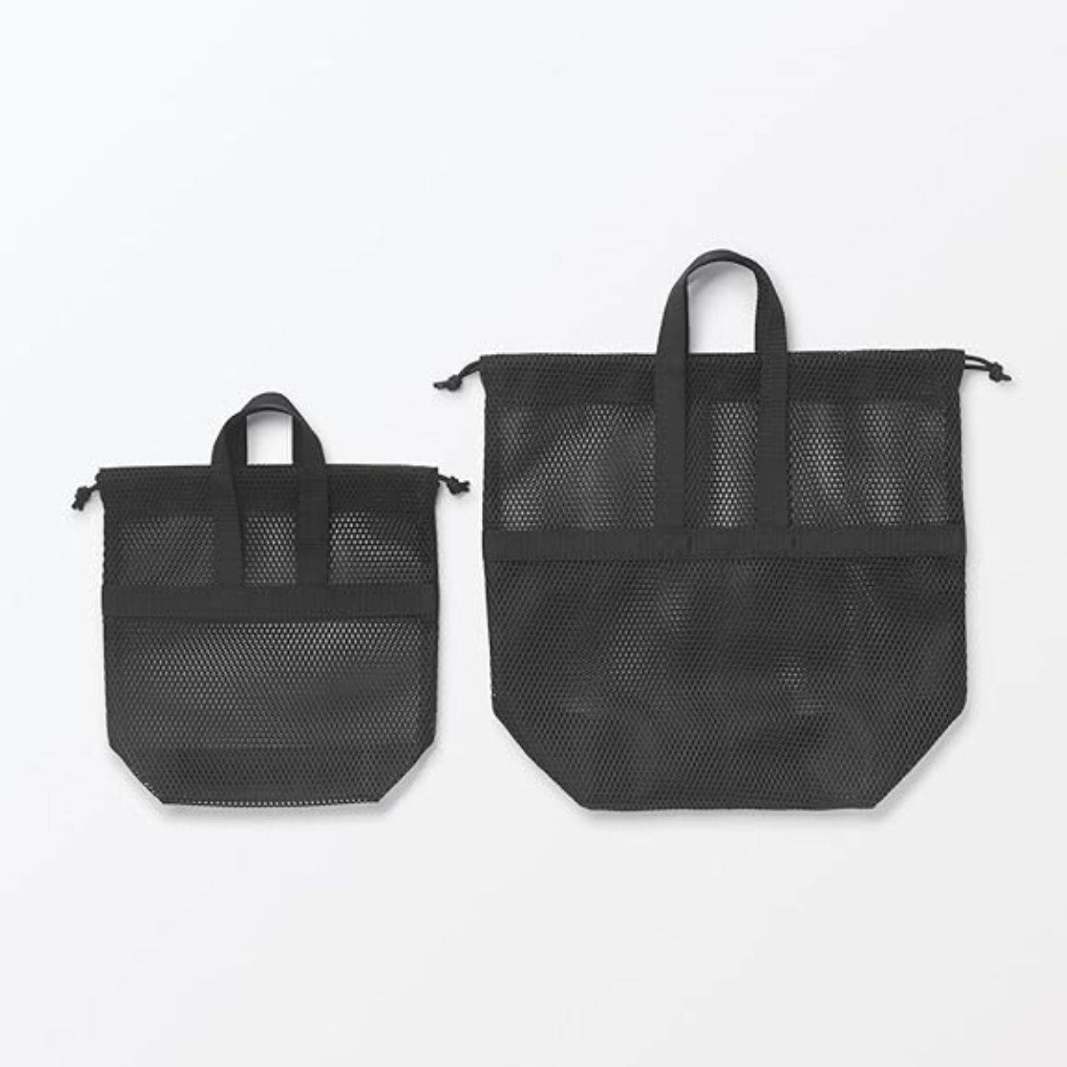無印良品『立体メッシュ持ち手付き巾着』ブラックのS・Mサイズ
