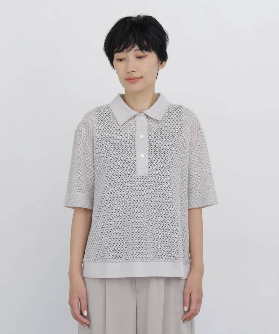 human woman リーフ格子レース ポロTシャツ