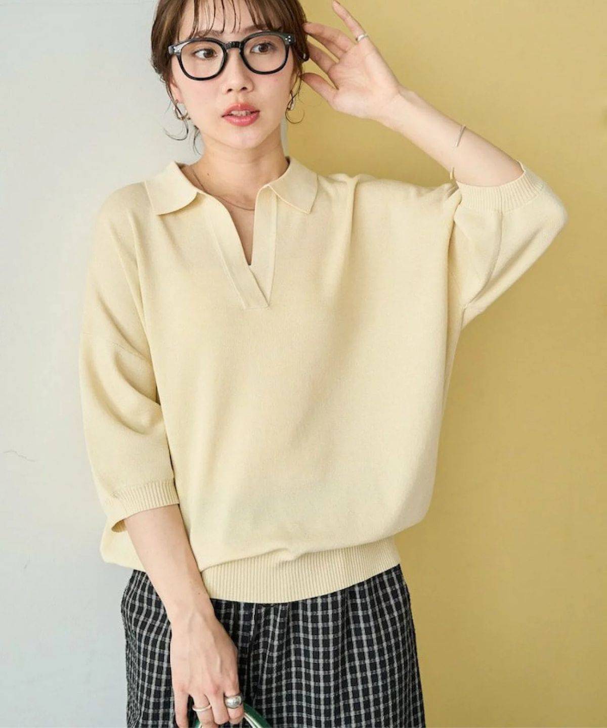 FREAK’S STORE 半袖ポロ襟スキッパーサマーニット