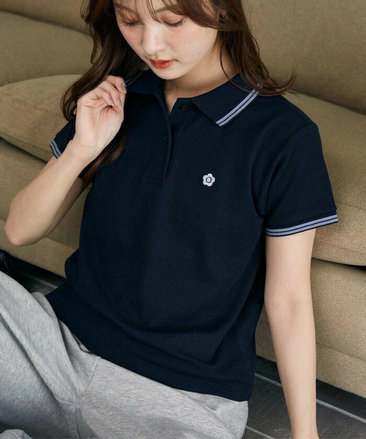 MARY QUANT × PUBLUX マリークワント 鹿の子 ワンポイント ライン ポロシャツ