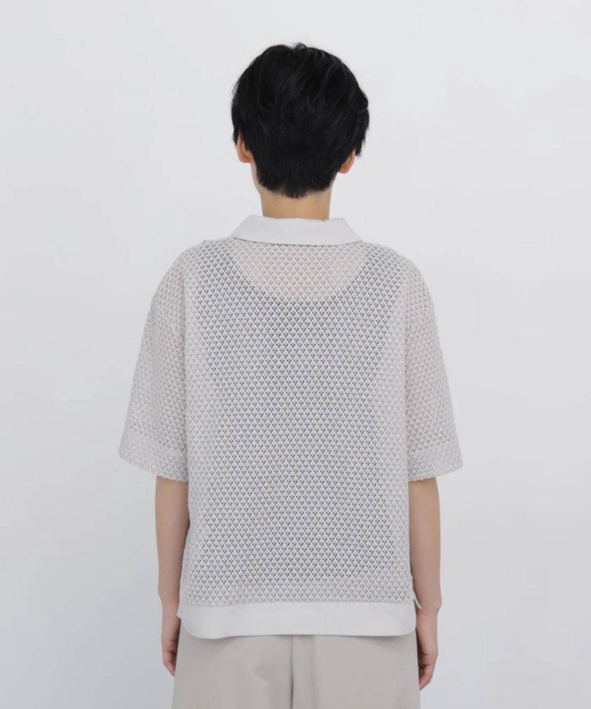human woman リーフ格子レース ポロTシャツ