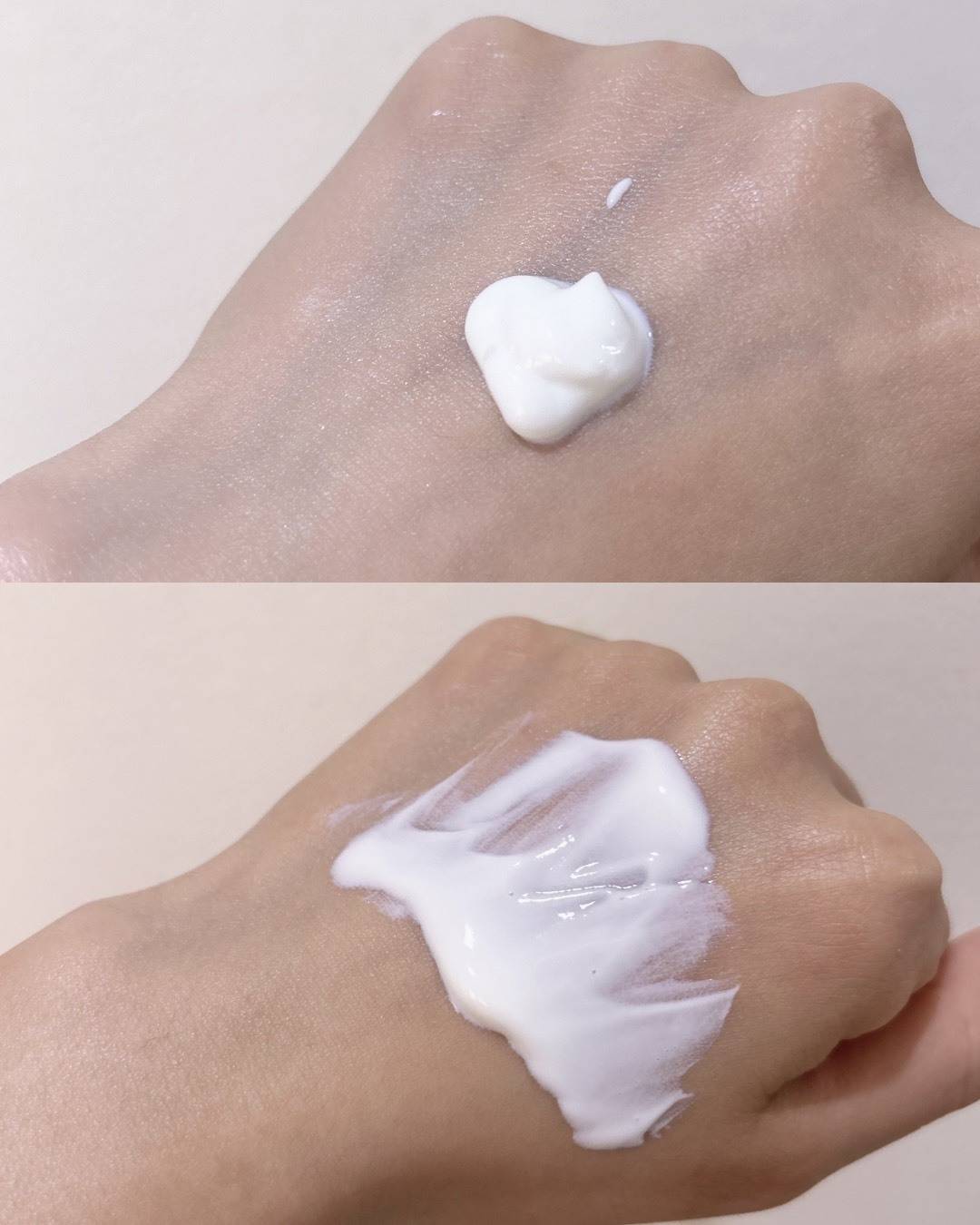 アロベビー ウォータープルーフUVミルク SPF35 PA+++を手に塗ったところ