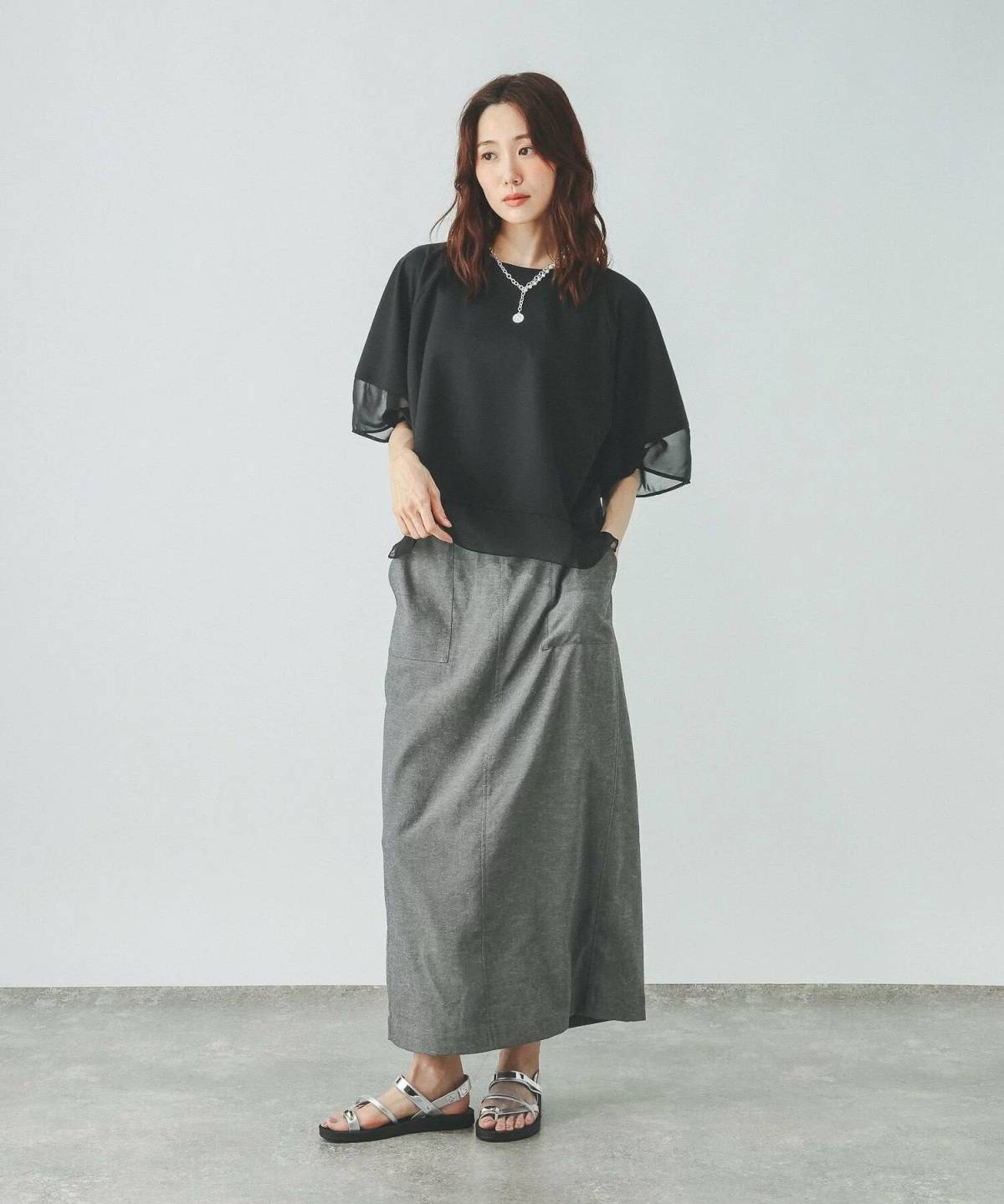 GLOBAL WORK フローズンバルーンスリーブ6分袖