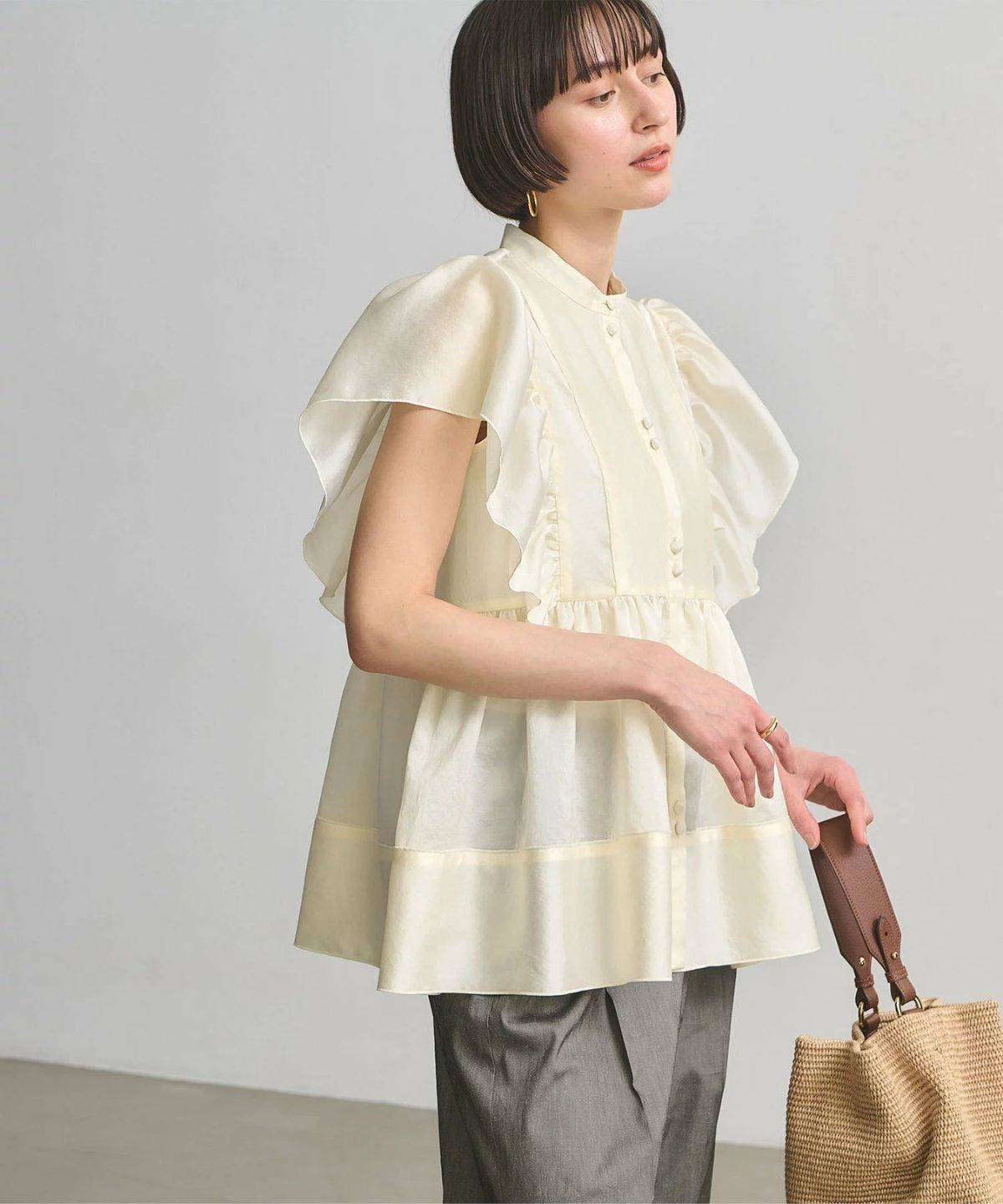 UNITED ARROWS シルキー ギャザー フリルブラウス