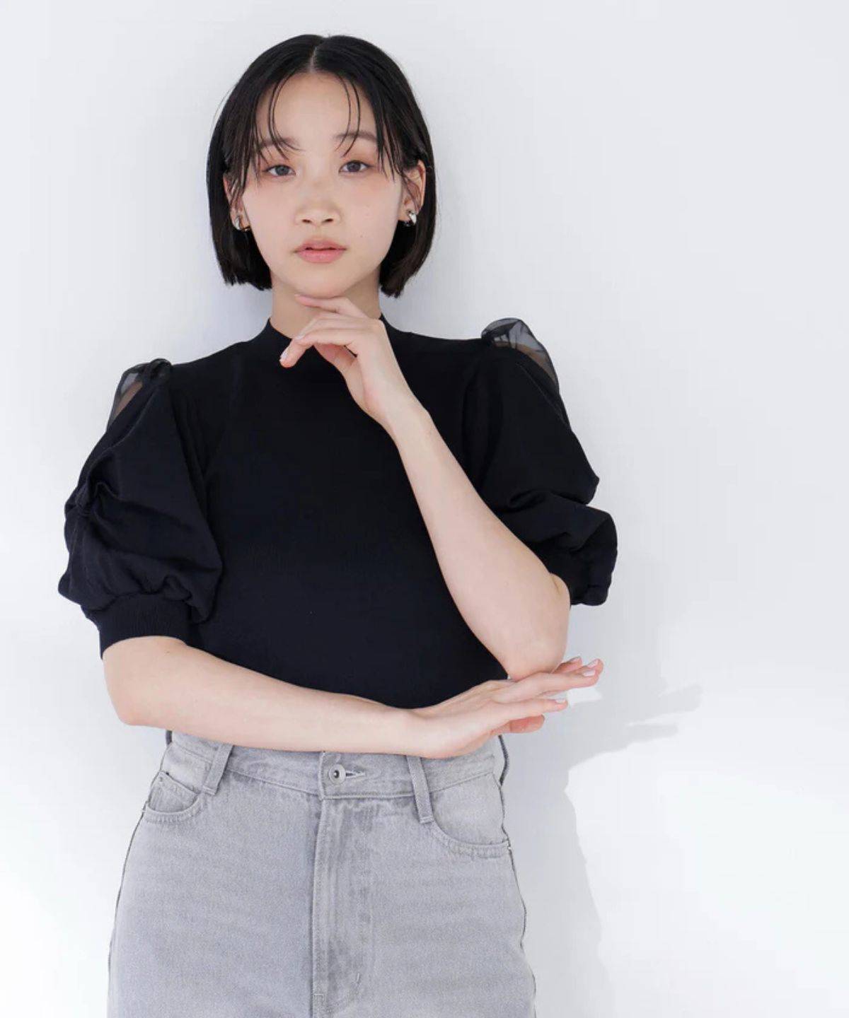 NATURAL BEAUTY BASIC シアーツイストスリーブニット