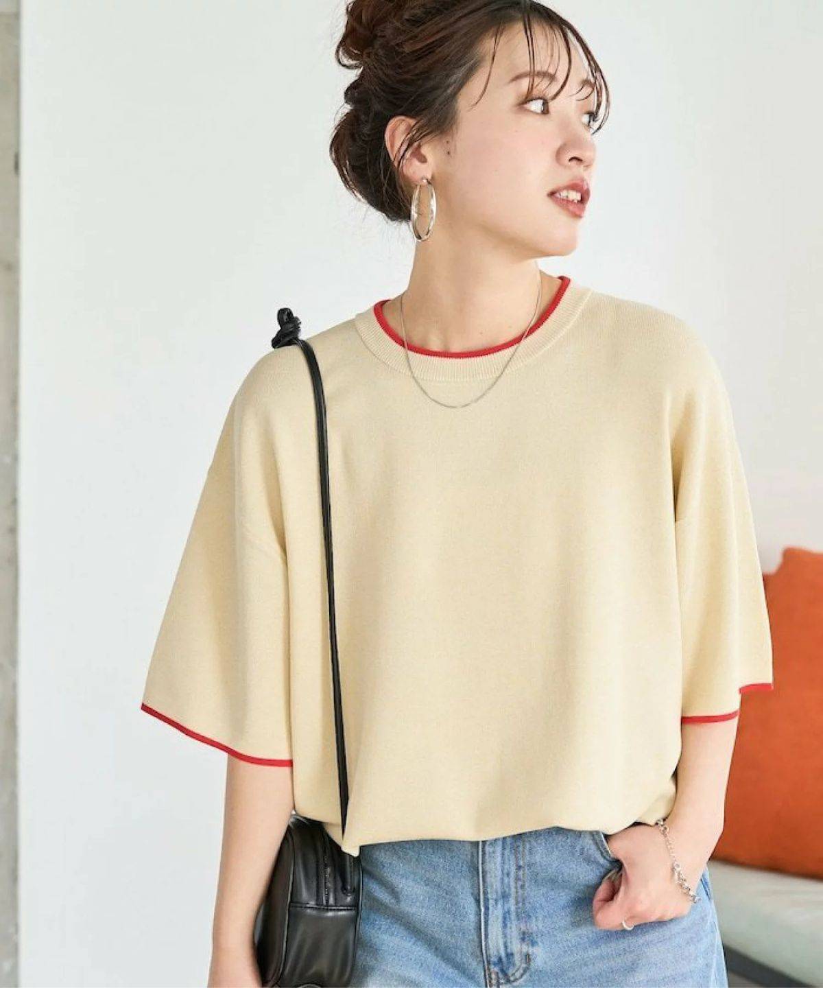 FREAK'S STORE 配色ライン半袖ニットTEE