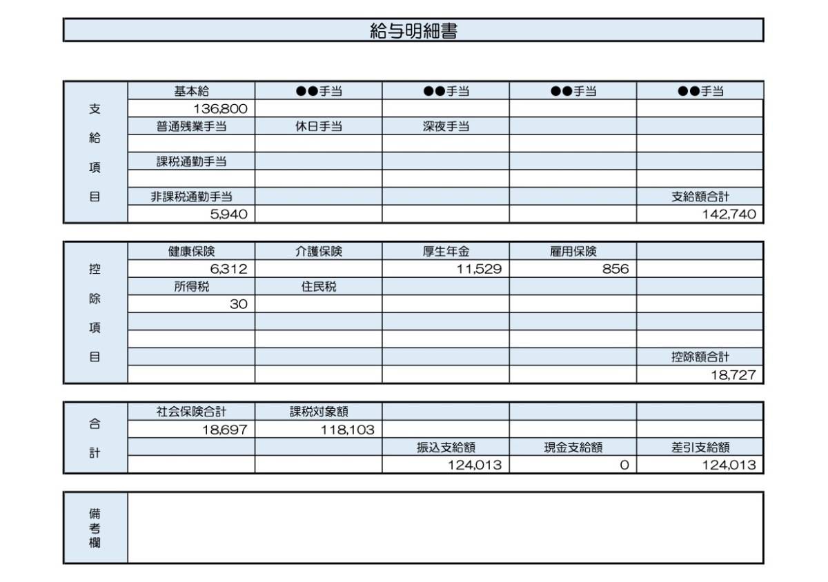 35歳、作業員の給与明細
