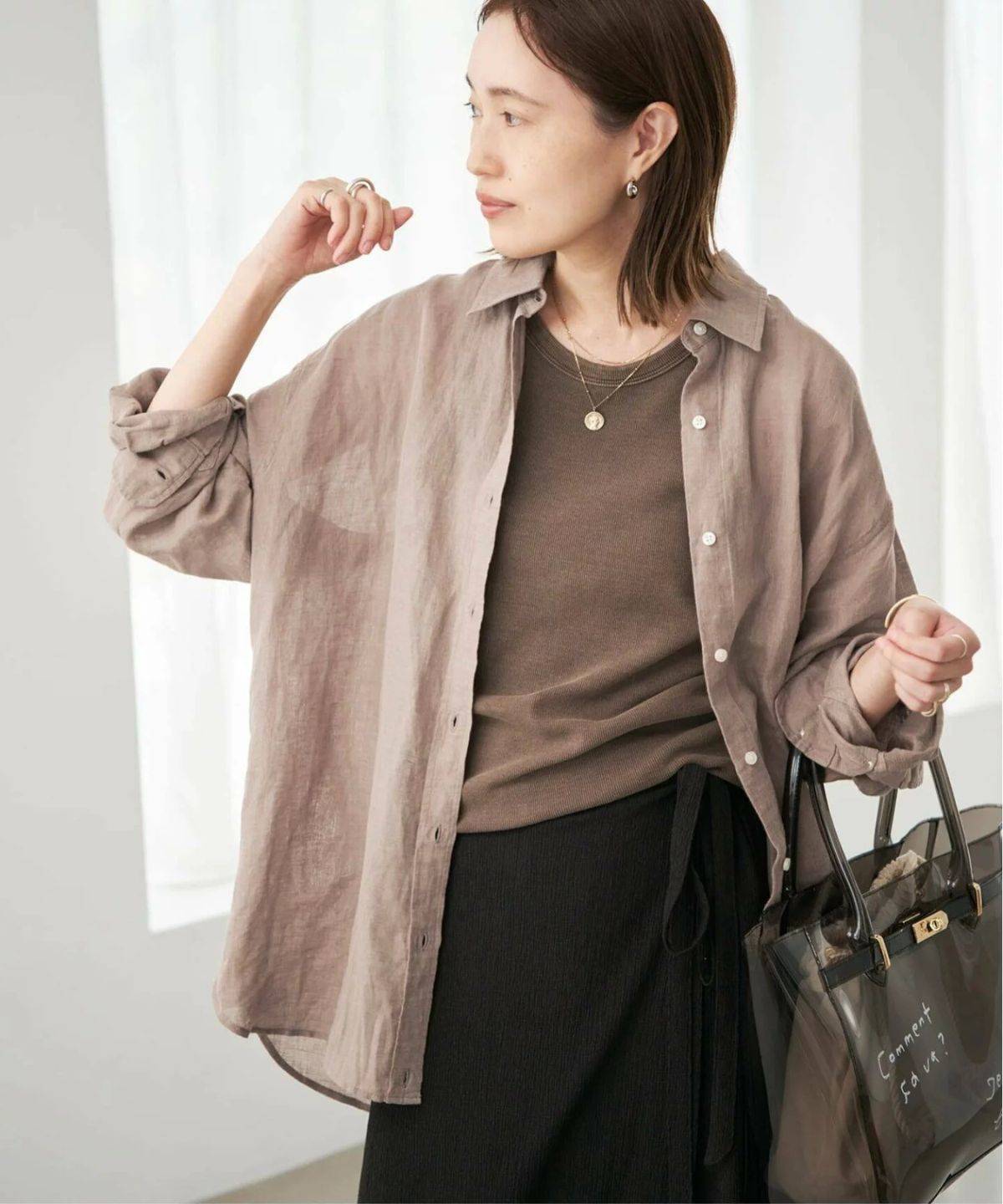 SLOBE IENA リネンコットンカシュクールシャツ