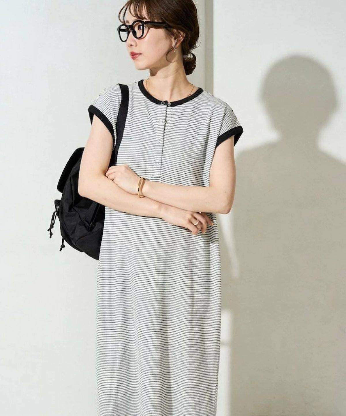 FREAK'S STORE ヘンリー ボタン フレンチ スリーブ ワンピース