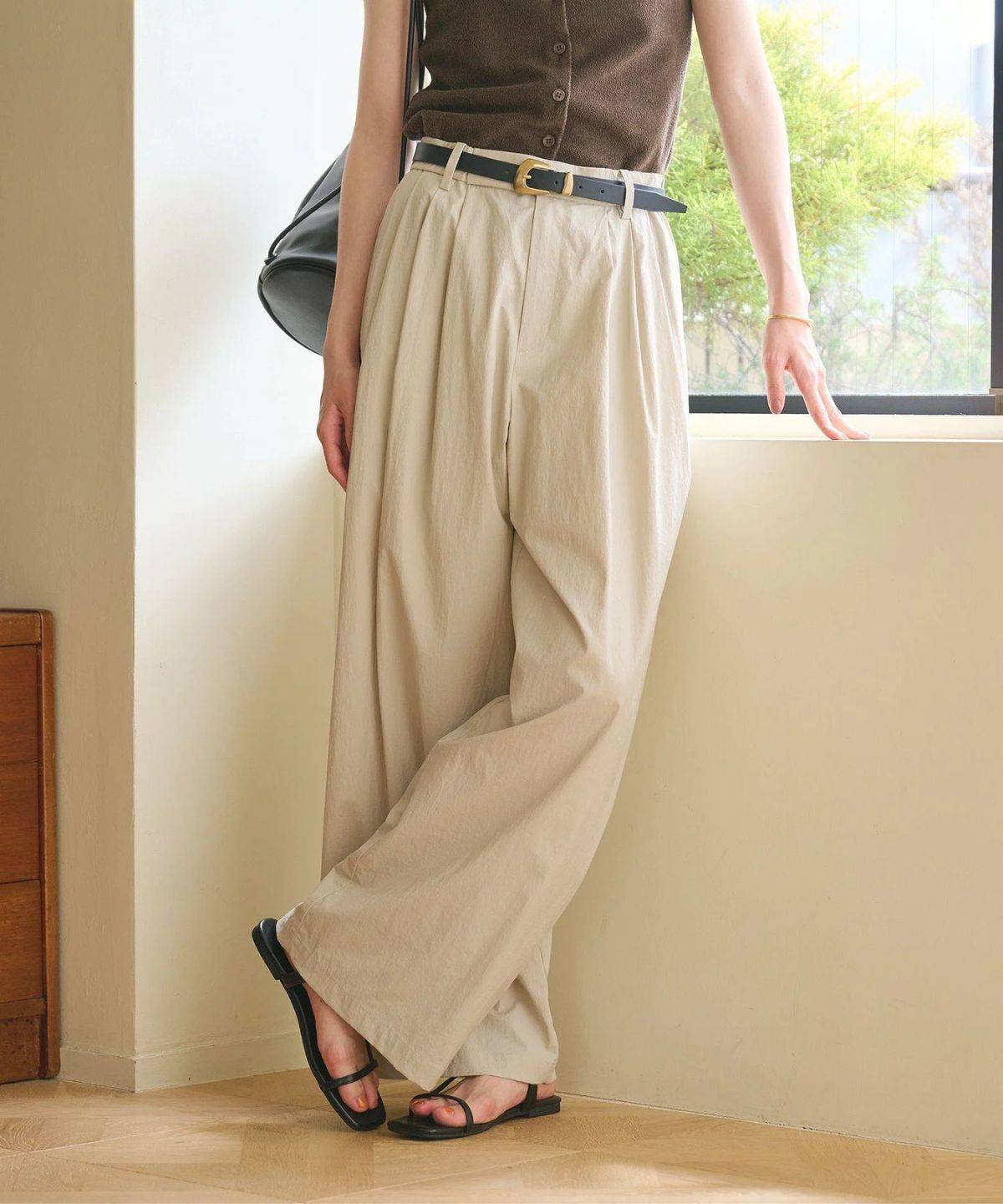 BEAUTY&YOUTH UNITED ARROWS ナイロンコットン ワイドタックパンツ